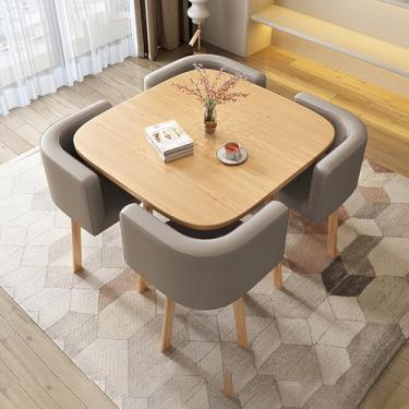 Imagem de Combinação de mesa de recepção e cadeira, combinação de mesas e cadeiras de negociação de forma quadrada, conjunto de mesa e cadeira, com 1 mesa e 4 cadeiras, para sala de estar e cozinha.