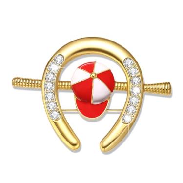 Imagem de Broche Derby para mulheres, divertido, esmaltado, strass, ferradura, ferradura de cavalo DERBY, broche de lapela de metal, broche de corrida de cavalos ocidental, acessórios de joias, presente para