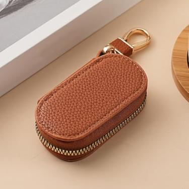 Imagem de Porta-chaves de carro de couro PU, porta-chaves portáteis, bolsa organizadora de armazenamento de chaves de carro com zíper (marrom)