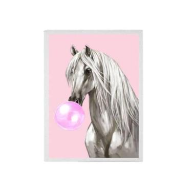 Imagem de Quadro Cavalo Horse Bubble Gum 45X34 C/Vidro Madeira Branca