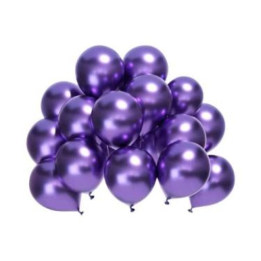 Imagem de Balões Metálicos Prata, Dourado E Roxo De 12, 10 E 5 Polegadas Para De
