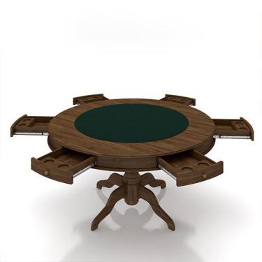 Imagem de Conjunto Mesa de Jogos Carteado Bellagio Tampo Reversível Verde e 6 Cadeiras Madeira Poker Base Estrela Linho Cinza/Nogueira G42 - Gran Belo