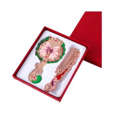 Imagem de Espelho De Maquilhagem E Pente Com Design De Pavão, Formato Redondo, M