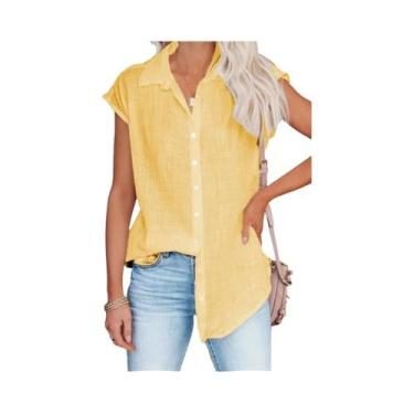 Imagem de Blusa Feminina Vintage De Algodão Com Manga Curta E Botões, Estilo Har