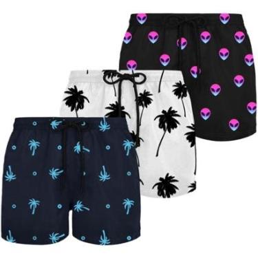 Imagem de Kit 3 Shorts Masculinos Plus Size Estampados Tecido Leve Confortável-Masculino