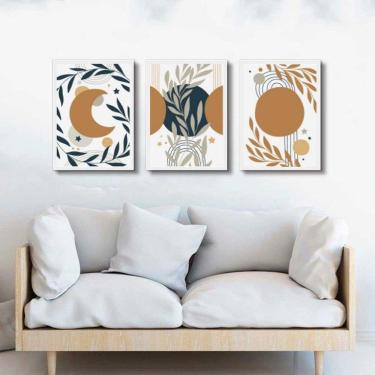 Imagem de Kit 3 Quadros Bohos Luas Escandinavas 33X24Cm - Com Vidro