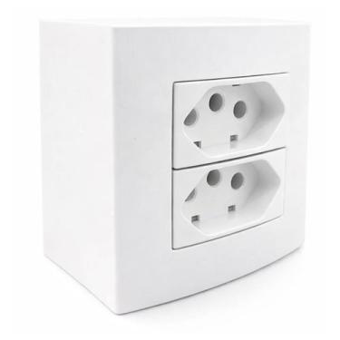 Imagem de Caixa De Sobrepor 10A/250V 75mm c/ 2 Tomadas 2P+T Branco - MarGirius