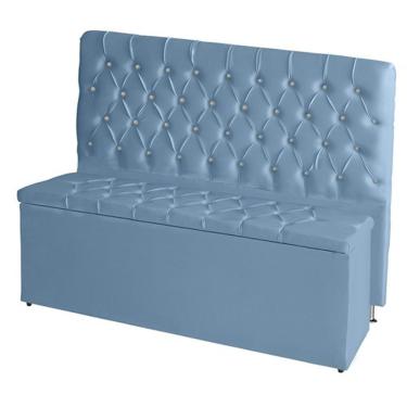 Imagem de Kit De Quarto Cabeceira De Cama Box E Calçadeira Baú Estrela Casall Queen 160 Cm Suede Botão Strass Azul Do Lar Móveis E