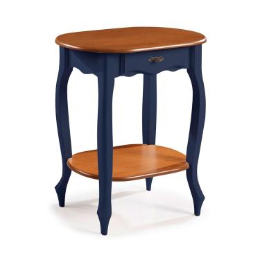 Imagem de Aparador Oval em Madeira Maciça 1 Gaveta e Prateleira 1034 Linz Móveis - Azul Petróleo/Imbuia Glazer