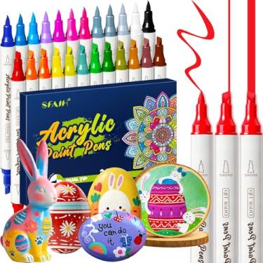 Imagem de SFAIH 24 marcadores de tinta acrílica de Halloween – cinzel e pincel, marcador de desenho para pintura de abóbora, papel, pedras, madeira, vidro, qualquer superfície, controle automático de tinta