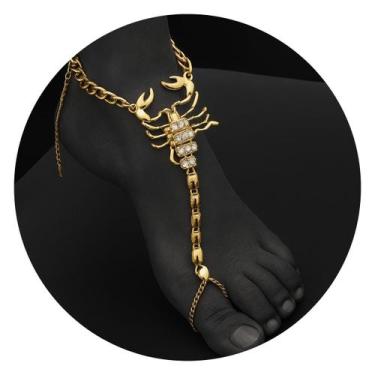 Imagem de Tornozeleira Escorpião Dourada Feminina Strass Estilo Boho - anjo da m