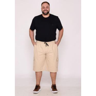 Imagem de Bermuda Masculina Plus Size Sarja Creme com Elástico - Macaw, Creme, G