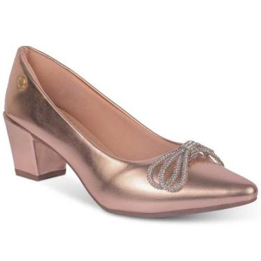 Imagem de Sapato Scarpin Feminino Brilho Metalizado Bico Fino Salto Alto Bloco Q