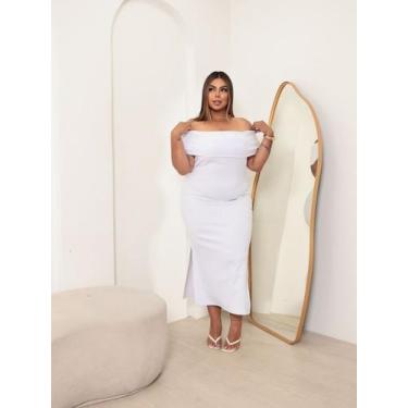 Imagem de vestido plus size longo decote Ciganinha Ombro a Ombro Cor:Brancotaman
