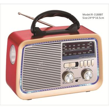 Imagem de Rádio Retrô Bluetooth OEM AD-3199 com USB Microsd Entrada Auxiliar Lanterna AM FM SW Bivolt Vermelho