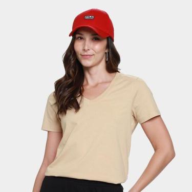Imagem de Camiseta Fila Regular V Basic Classic Feminina, Bronze, P