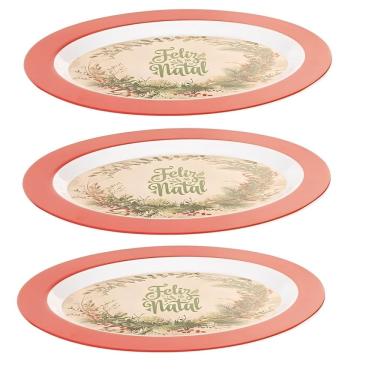 Imagem de Conjunto 3 Travessas Oval Em Melamina de Natal 35x25cm