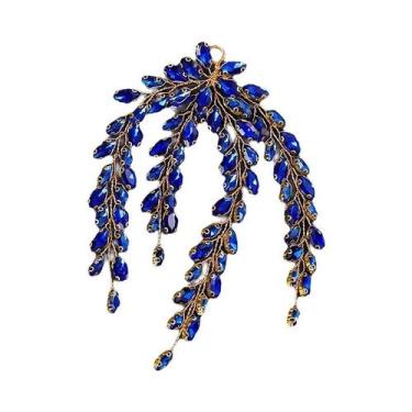 Imagem de Tiara De Cristal Com Pérolas E Strass Azul Para Mulheres, Acessório De