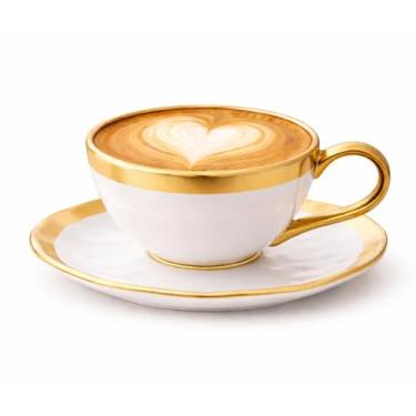 Imagem de Xícara 90ml C Pires Dubai Dourada Wolff Capuccino Porcelana Branco
