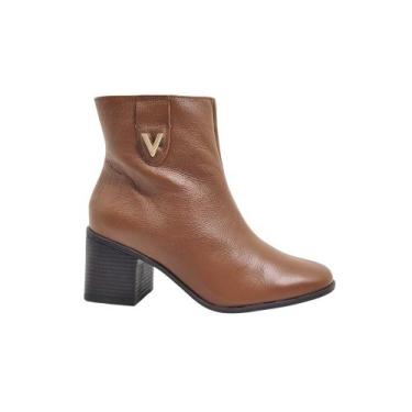 Imagem de Bota Feminina Via Marte Cano Curto Salto Médio Couro 224-002, 37, Pret