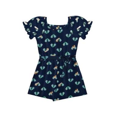 Imagem de MACAQUINHO INFANTIL MENINA CANELADO ESTAMPADO ROAR MARINHO - Tam: 06 -
