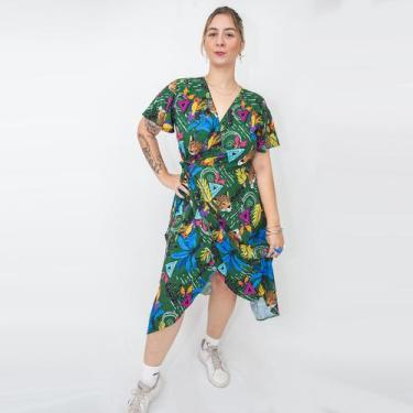 Imagem de Vestido Midi Envelope com Bolsos Laterais e Manga Curta Verde - Canind