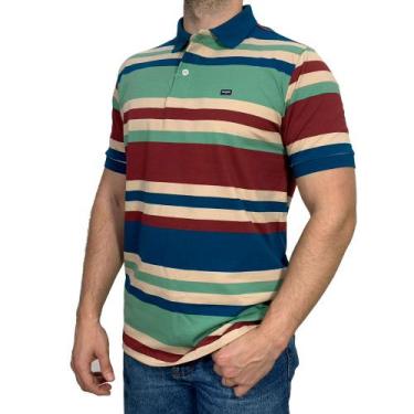 Imagem de Camiseta Polo Listrada Masculina Dawson, Azul, EG