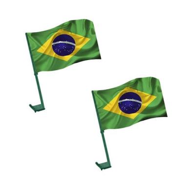 Imagem de Kit 2 Bandeiras Do Brasil Vidro de Carro Com Haste 30x45cm - Pica-Pau