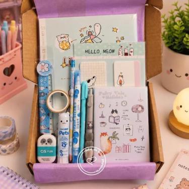 Imagem de Kit Papelaria Fofa Kawaii 11 Itens Completo para Estudos Cor:Azul - Cl