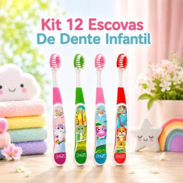 Imagem de Escovas De Dente Macia Infantil Com Capa Protetora Kit Com 12 Unidades