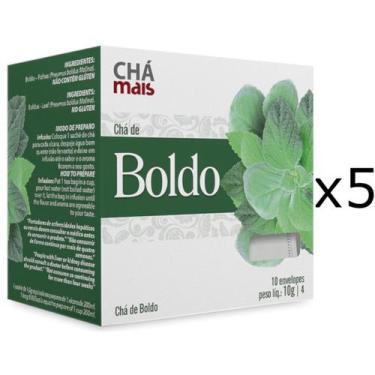 Imagem de Chá de Boldo Kit com 5 Caixas de 10 Sachês cada - Chá Mais