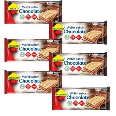 Imagem de Kit 6 Unid. Wafer Lowçucar Zero Açucares Sabor Chocolate 115g