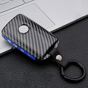 Imagem de YJADHU Capa para chave de carro de silicone em fibra de carbono, adequada para Mazda 3 Alexa CX-30 CX30 CX5 CX 5 CX-5 CX8 CX9 CX4 2019 2020,4 botão azul carbono