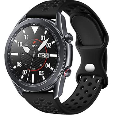 Imagem de Rubinom Compatível com Samsung Galaxy Watch 3 Bandas 45 mm/Galaxy Watch 46 mm/Gear S3 Frontier/Classic Watch, pulseira de relógio de 22 mm de liberação rápida de silicone respirável para homens, preto/preto, grande