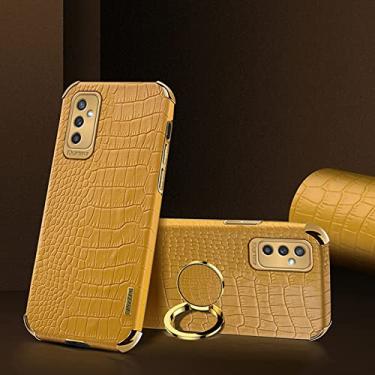 Imagem de Yepda Capa de Crocodilo Textura para Samsung Galaxy M52 Luxo Couro Capa Suporte de Anel de Rotação de 360 Graus Anti Impacto com Proteção de Câmera protetora à prova de choque 6.7 polegadas, Amarelo