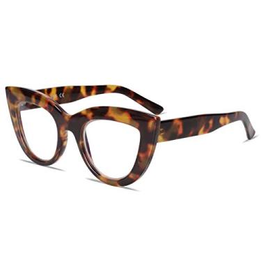 Imagem de SOJOS Óculos de bloqueio de luz azul retrô vintage Cateye óculos para mulheres armação de plástico Hipster Party SJ5025, C4 Yellow Tortoise Frame/Anti-blue Light Lens, Middle