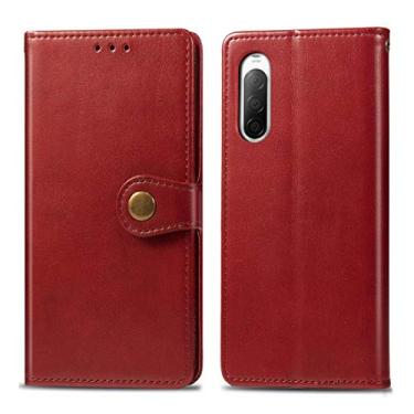 Imagem de HONGYAN Capa de telefone Para Sony Xperia 10 II Caixa de Couro Sólido Retrô Caso de telefone de cor sólido com cordão e foto Frame & Card Slot & Wallet & Função Capa protetora