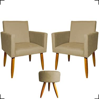 Imagem de Kit 2 Poltronas Decorativas Para Sala + Puff Redondo Para Recepção Manicure Sala De Espera Consultório Escritório Sala De Estar Suede Cores Pé Castanho - Clique & Decore (Nude)