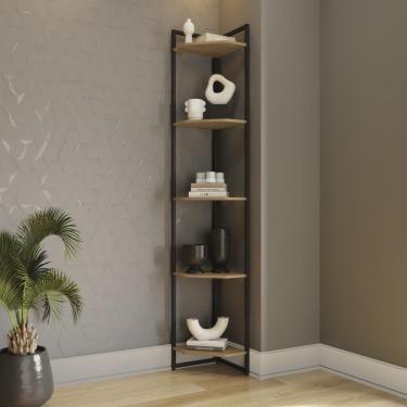 Imagem de Estante de Canto Industrial Kappesberg Escritório Sala 5 Prateleiras Base Metal MDP Marrom Madeira