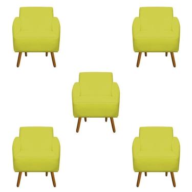 Imagem de Kit 05 Poltronas Pés Palito Suede Amarelo D`classe Decor