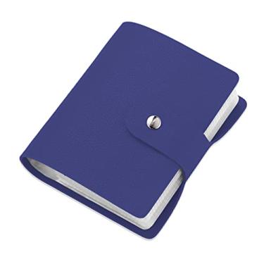 Imagem de Angimi Porta-cartões de crédito de couro, organizador de cartões de visita com 60 compartimentos para guardar e evitar a perda de cartões de crédito ou de visita (azul)