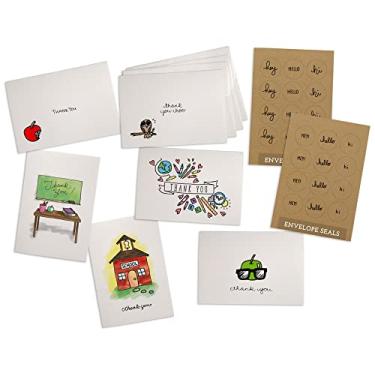 Imagem de Pacote de cartões de agradecimento do professor - conjunto de 24 notas de agradecimento do professor sortidas com envelopes e selos adesivos Kraft para professores, escolas, estudantes