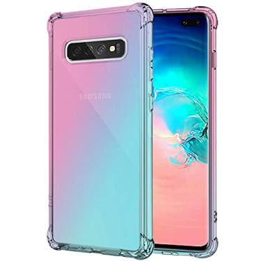 Imagem de KIOMY Capa para Galaxy S10 transparente bonito gradiente rosa à prova de choque capa traseira protetora para celular Samsung Galaxy S10 TPU Slim Fit Flexível Colorido Meninas Mulheres com 4 cantos Design (Rosa/Verde)