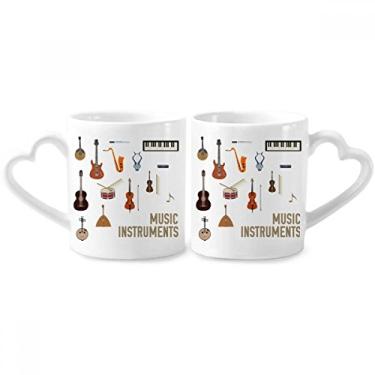 Imagem de Conjunto de canecas de porcelana para casais, combinação de instrumentos musicais, com alça de coração