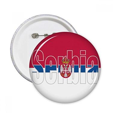 Imagem de Broche redondo com nome da bandeira do país da Sérvia com emblema e botão para decoração 5 peças