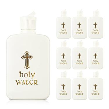 Imagem de ISKYBOB 10 garrafas de água sagrada recarregáveis de 100 ml/3,5 oz recipiente de água sagrada de plástico cruz dourada com tampa de parafuso, lembrancinha de festa de páscoa cristã suprimentos para igreja
