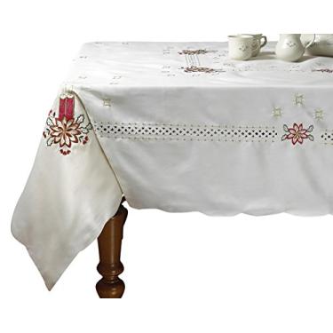 Imagem de Velas de Natal sazonais de Natal vintage férias bordado design toalhas de mesa - bege - 177,8 cm por 304,8 cm oblongo/retângulo