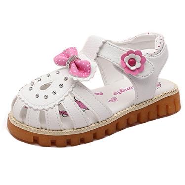 Imagem de Gaorui sandália nova infantil moderna com laço de flor de couro macio vestido princesa sapato vestido sem salto, Branco, 7.5 M US Toddler (Foot Length 142 mm)