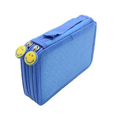 Imagem de Estojo de lápis Elonglin bolsa para caneta prática e grande, multicamadas, com alça para lápis de aquarela, lápis de cor Prismacolor, Crayola, e canetas Marco, 32 compartimentos, azul