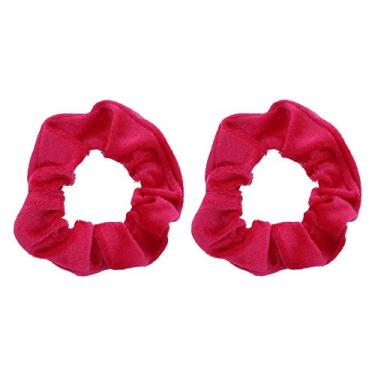Imagem de Motique Accessories Scrunchies sólidos de veludo - Conjunto de 2 - Rosa choque